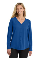 Port Authority Women's Long Sleeve Button-Front Blouse. LW700 True Blue
