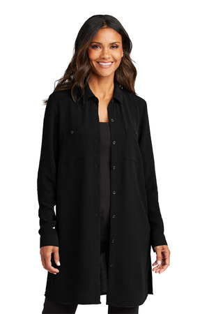 Port Authority Women's Textured Crepe Long Tunic LW715 Deep Black
