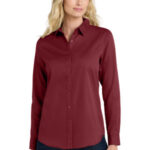 Port Authority Women's Long Sleeve SuperPro React Twill Shirt. LW808 Burgundy