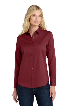 Port Authority Women's Long Sleeve SuperPro React Twill Shirt. LW808 Burgundy