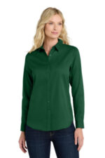 Port Authority Women's Long Sleeve SuperPro React Twill Shirt. LW808 Dark Green