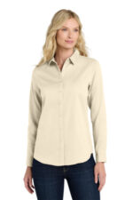Port Authority Women's Long Sleeve SuperPro React Twill Shirt. LW808 Ecru