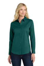 Port Authority Women's Long Sleeve SuperPro React Twill Shirt. LW808 Marine Green