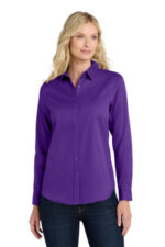 Port Authority Women's Long Sleeve SuperPro React Twill Shirt. LW808 Purple