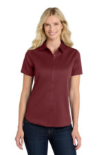 Port Authority Women's Short Sleeve SuperPro React Twill Shirt. LW809 Burgundy