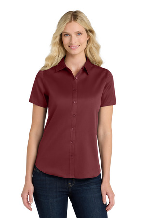 Port Authority Women's Short Sleeve SuperPro React Twill Shirt. LW809 Burgundy