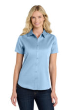 Port Authority Women's Short Sleeve SuperPro React Twill Shirt. LW809 Cloud Blue