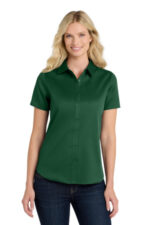 Port Authority Women's Short Sleeve SuperPro React Twill Shirt. LW809 Dark Green