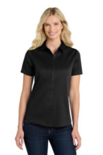 Port Authority Women's Short Sleeve SuperPro React Twill Shirt. LW809 Deep Black