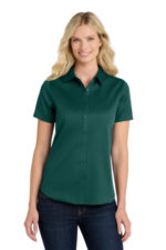 Port Authority Women's Short Sleeve SuperPro React Twill Shirt. LW809 Marine Green