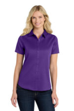 Port Authority Women's Short Sleeve SuperPro React Twill Shirt. LW809 Purple
