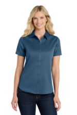 Port Authority Women's Short Sleeve SuperPro React Twill Shirt. LW809 Regatta Blue