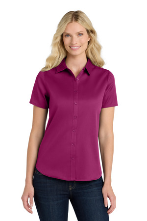 Port Authority Women's Short Sleeve SuperPro React Twill Shirt. LW809 Wild Berry