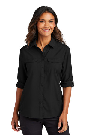 Port Authority Women's Long Sleeve UV Daybreak Shirt LW960 Deep Black