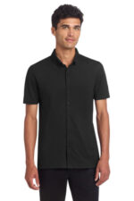 Mercer+Mettle Stretch Pique Full-Button Polo MM1006 Deep Black