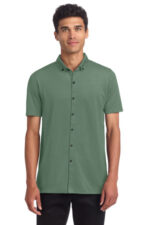 Mercer+Mettle Stretch Pique Full-Button Polo MM1006 Sage Heather