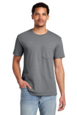Port & Co Beach Wash Garment-Dyed Pocket Tee. PC099P Coal