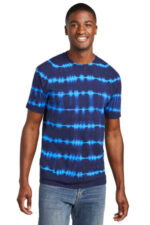 Port & Co Allover Stripe Tie-Dye Tee PC142 Turquoise/ Team Navy