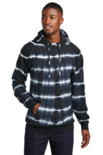 Port & Co Allover Stripe Tie-Dye Fleece PC143 Black/ White