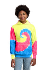 Port & Co Youth Tie-Dye Pullover Hooded Sweatshirt. PC146Y Neon Rainbow