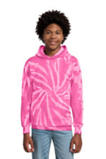 Port & Co Youth Tie-Dye Pullover Hooded Sweatshirt. PC146Y Pink