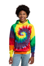 Port & Co Youth Tie-Dye Pullover Hooded Sweatshirt. PC146Y Rainbow
