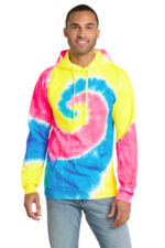 Port & Co Tie-Dye Pullover Hooded Sweatshirt. PC146 Neon Rainbow