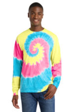 Port & Co Tie-Dye Long Sleeve Tee. PC147LS Neon Rainbow