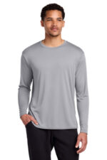 Port & Co Long Sleeve Performance Tee. PC380LS Silver