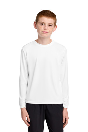 Port & Co Youth Long Sleeve Performance Tee PC380YLS White