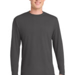 Port & Co Long Sleeve Performance Blend Tee. PC381LS Charcoal