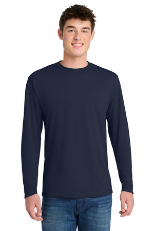 Port & Co Long Sleeve Performance Blend Tee. PC381LS Deep Navy