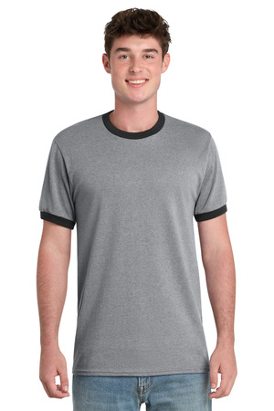 Port & Co Core Cotton Ringer Tee. PC54R Athletic Heather/ Jet Black