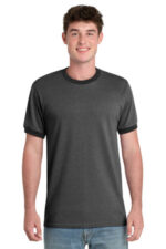 Port & Co Core Cotton Ringer Tee. PC54R Dark Heather Grey/ Jet Black