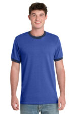 Port & Co Core Cotton Ringer Tee. PC54R Heather Royal/ Navy