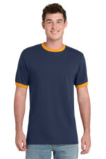 Port & Co Core Cotton Ringer Tee. PC54R Navy/ Gold