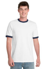 Port & Co Core Cotton Ringer Tee. PC54R White/ Navy