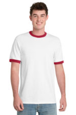 Port & Co Core Cotton Ringer Tee. PC54R White/ Red