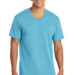 Port & Co Core Cotton V-Neck Tee. PC54V Aquatic Blue