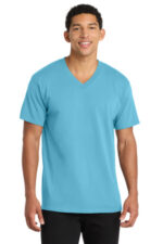 Port & Co Core Cotton V-Neck Tee. PC54V Aquatic Blue