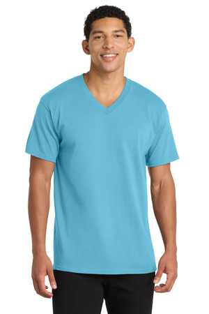Port & Co Core Cotton V-Neck Tee. PC54V Aquatic Blue