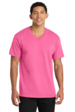 Port & Co Core Cotton V-Neck Tee. PC54V Neon Pink