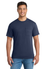 Port & Co Core Blend Pocket Tee. PC55P Navy