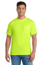 Port & Co Core Blend Pocket Tee. PC55P Safety Green