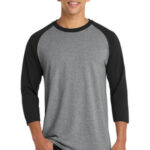 Port & Co Core Blend 3/4-Sleeve Raglan Tee. PC55RS Athletic Heather/ Jet Black