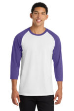 Port & Co Core Blend 3/4-Sleeve Raglan Tee. PC55RS White/ Purple