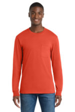 Port & Co Tall Long Sleeve Essential Pocket Tee. PC61LSPT Orange
