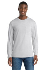 Port & Co Long Sleeve Essential Pocket Tee. PC61LSP Ash