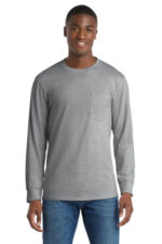 Port & Co Long Sleeve Essential Pocket Tee. PC61LSP Athletic Heather