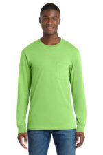 Port & Co Long Sleeve Essential Pocket Tee. PC61LSP Lime